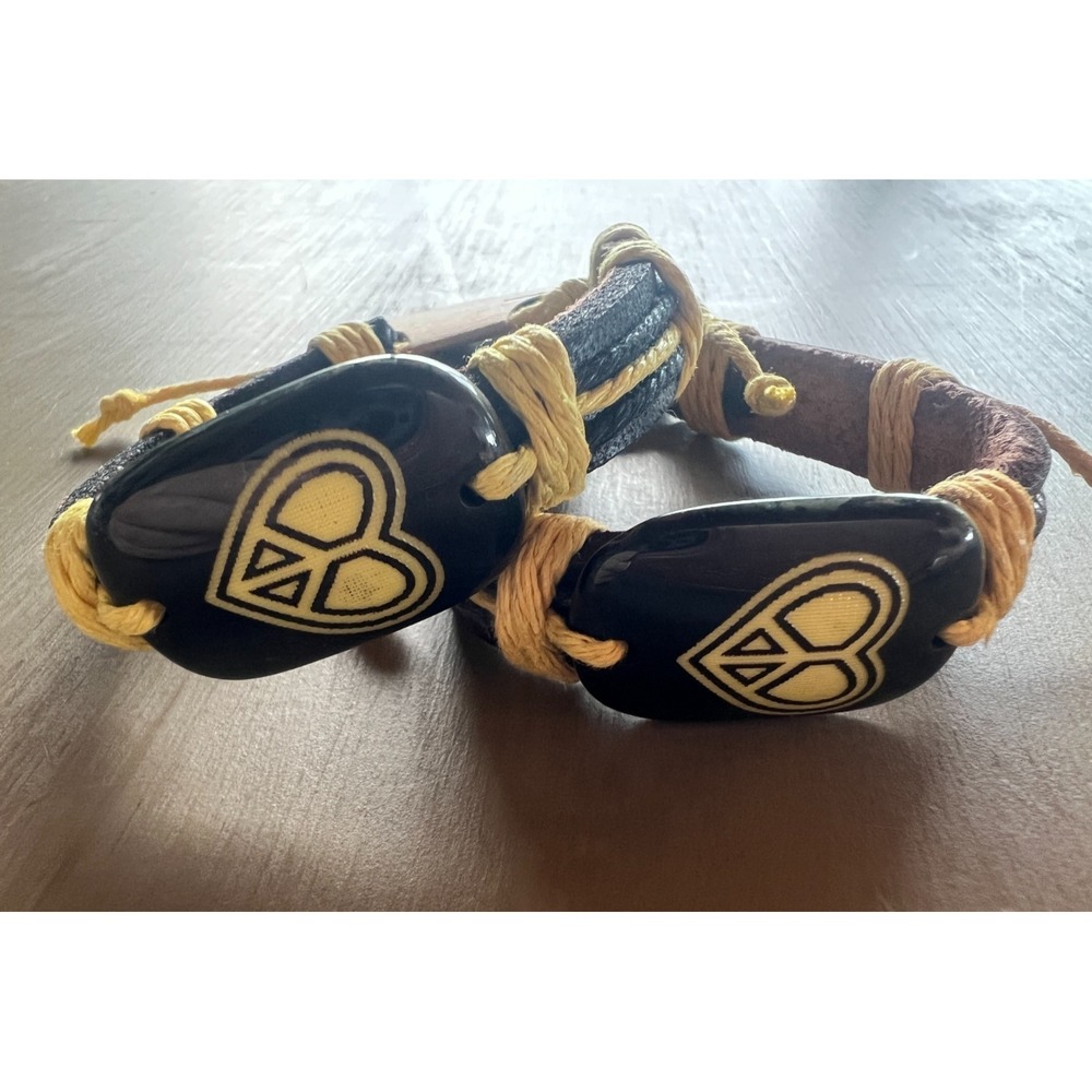 NWT Boho Hippie Heart Peace Sign Bracelet Set of 2‎ Leather Cord Wrap Festival